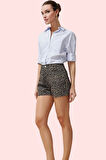 Kadın City Short Geniş Paça Denim Şort Çok Leopar Desen Yaz Aylarının Vazgeçilmezi Günlük Kullanım