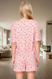 Kadın Kısa Kollu Pamuklu Polyester Kiraz Desenli Pijama Takımı Mükemmel Uyum Yüksek Kalite