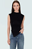 Asimetrik Kolsuz Bluz Viskoz Elastan Yazlık Fitted Dik Yaka Şık Görünüm Günlük Kullanım İçin