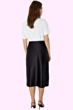 Kadın Midi Boy Saten Etek A Kesim Beli Lastikli Şık Günlük Hafta Sonu Yaz Aylarının Vazgeçilmezi
