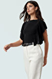 Kadın Bisiklet Yaka Kısa Kollu Örme Bluz Crop Kaliteli İşçilik Modern Stil Özenle Seçilmiş
