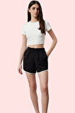 Kadın Kısa Örme Şort Yüksek Bel Straight Kalıp Renk Günlük Kullanım Yaz Aylarının Vazgeçilmezi