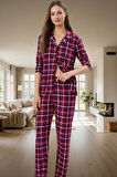 Kadın Kışlık Ekose Pijama Takımı Regular Kalıp Uzun Kollu  Polyester Mükemmel Uyum Seçkin Malzeme
