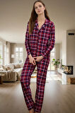 Kadın Kışlık Ekose Pijama Takımı Regular Kalıp Uzun Kollu  Polyester Mükemmel Uyum Seçkin Malzeme