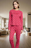 Kadın Kalpli Desenli Pamuklu Pijama Takımı Rahat Ev Giyim Seti Premium Kalite Modern Stil