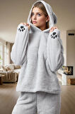 Kadın Kışlık Wellsoft Pijama Takımı Kapüşonlu Boru Paça Rahat Ev Giyim Seti Uzun Ömürlü Modern Stil