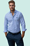 Erkek Regular Fit Nakış Detaylı Smart Gömlek Uzun Kol Pamuklu Günlük Kullanım Modern Tasarım