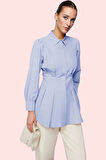 Kadın Dokuma Gömlek İncili Detay Belden Oturan Uzun Kol Günlük Hafta Sonu Kaliteli Malzeme