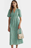 Çiçekli A Kesim Midi Elbise Polyester Dokuma Yazlık Günlük Zarifane Tasarım Seçkin Malzeme