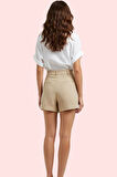 Kadın Yüksek Bel Geniş Paça Gabardin Şort Pamuk Günlük Kullanım Yaz Aylarının Vazgeçilmezi