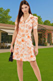 Çiçekli A Kesim Mini Elbise Polyester Karışımlı Yazlık Zarifane Tasarım Rahat Kullanım Özel Tasarım