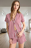 Kadın Şık Çizgili Viskoz Pijama Takımı Rahat Yazlık Tasarım Yüksek Kalite Trend Modern Stil