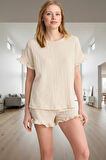 Kadın Örme Pijama Takımı Fırfırlı Şortlu Rahat Kalıp Yazlık Özenle Seçilmiş Trend Tasarım