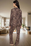 Kadın Leopar Desenli Pijama Takımı Viskoz Kumaştan Rahat Ev Giyim Seti Modern Stil Seçkin Malzeme