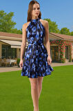 Kadın Çiçek Desenli Halter Yaka Mini Saten Elbise Yazlık Günlük Premium Kalite Mükemmel Uyum