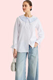 Kadın Bebe Yaka İşleme Detaylı Dokuma Gömlek Rahat Günlük Kullanım Yaz Aylarının Vazgeçilmezi
