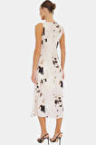 Maxi A line Kolsuz Mat Saten Elbise Animal Desenli Yazlık Profesyonel Görünüm Konforlu Kesim