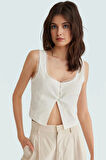 Yazlık Pamuklu Crop Bluz Fitted Kalıp Kare Yaka Günlük Stil Dayanıklı Malzeme Seçkin