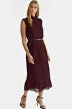 Zarif Kemerli Şifon Midi Elbise  Polyester Yazlık Günlük Profesyonel Görünüm Uzun Ömürlü