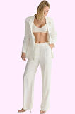 Kadın Geniş Paça Keten Görünümlü Pantolon Pamuk Günlük Ve İş Stilleri İçin Kaliteli Malzeme