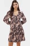 Plise Mini Elbise Soyut Desenli V Yaka Örme Polyester Yazlık Rahat Ve Şık Mükemmel Uyum