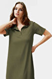Kadın Örme Kısa Kollu Polo Yaka Midi Elbise Rahat Yazlık Günlük Stil Dayanıklı Malzeme