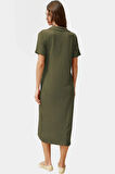 Kadın Örme Kısa Kollu Polo Yaka Midi Elbise Rahat Yazlık Günlük Stil Dayanıklı Malzeme