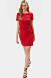 Kadın Mini Bağlama Detaylı Bisiklet Yaka Örme Elbise Profesyonel Görünüm Günlük Kullanım İçin