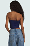 Fitted Straplez Yaka Crop Örme Bluz Rahat Günlük Stil Dayanıklı Malzeme Seçkin