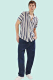 Erkek Kısa Kollu Çizgili Apaş Yaka Gömlek Rahat Kalıp Yazlık Günlük Yaz Aylarının Vazgeçilmezi