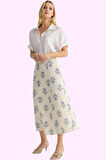 Kadın Çiçek Desenli A Line Midi Etek Keten Karışımlı Rahat Günlük Yaz Stilin Buluştuğu Yer