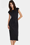 Şık Midi Elbise Modal Polyester Kumaş Kuşaklı Tasarım Rahat Kalıp Günlük Kullanım İçin