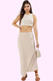 Kadın Midi Boy Sarong Etek Keten Görünümlü Çizgili Pamuklu Yazlık Günlük Dayanıklı Malzeme