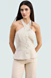 Yazlık Keten Karışımlı Halter Yaka Yelek İş Ve Günlük Kullanım Seçkin Malzeme Özenle Seçilmiş