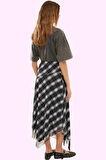 Kadın Asimetrik Ekose Desenli Maxi Etek Dantel Detaylı Yazlık Günlük Kullanım Modern Tasarım