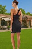 Tek Omuz Mini Elbise Dokuma Finike Kumaş Şık Gece Elbisesi Rahat Ve Şık Günlük Kullanım İçin