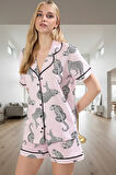 Kadın Kaplan Desenli Pamuklu Pijama Takımı Şortlu Biyeli Rahat Profesyonel Görünüm Premium Kalite