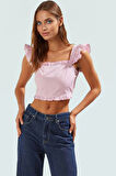 Pötikare Desenli Fitted Crop Bluz Kısa Kol Terrycotton Yazlık Rahat Kullanım Dayanıklı Malzeme
