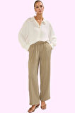 Kadın Geniş Paça Keten Görünümlü Dokuma Pantolon Yüksek Bel Günlük Kullanım Modern Tasarım