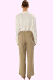 Kadın Geniş Paça Keten Görünümlü Dokuma Pantolon Yüksek Bel Günlük Kullanım Modern Tasarım