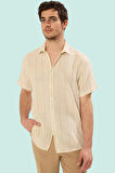 Erkek Kısa Kollu Çizgili Gömlek Yaka Basic Fit Yazlık Günlük Hafta Sonu Yaz Aylarının Vazgeçilmezi