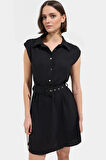 Kadın Kısa A Kesim Kemerli Elbise Polyester Dokuma Günlük Stil Profesyonel Görünüm Mükemmel Uyum