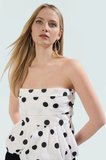 Puantiyeli Straplez Fitted Bluz Terrycotton Kumaş Yazlık Modern Stil Zarifane Tasarım