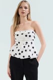 Puantiyeli Straplez Fitted Bluz Terrycotton Kumaş Yazlık Modern Stil Zarifane Tasarım