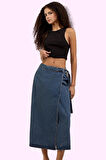 Kadın A line Basic Siluet Denim Midi Etek Pamuklu Günlük Kullanım Yaz Aylarının Vazgeçilmezi