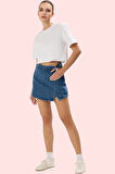 Kadın Denim Şort Etek Yüksek Bel Geniş Paça Pamuklu Yaz Günlük Hafta Sonu Kaliteli Malzeme