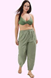 Kadın Pileli Yüksek Bel Havuç Şalvar Pantolon Pamuk Yazlık Plaj Yaz Aylarının Vazgeçilmezi