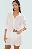 Pamuklu Uzun Kollu Plaj Gömlek Şort Takım Yazlık Rahat Kombin Özenle Seçilmiş Kaliteli İşçilik