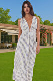 Maxi Dokuma Çizgili Plaj Elbise Müslin Pamuk Yazlık Rahat Kullanım Rahat Ve Şık Dayanıklı Malzeme