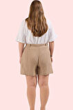 Kadın Keten Karışımlı Dokuma Şort Yüksek Bel Geniş Paça Yazlık Günlük Kullanım Özel Günler